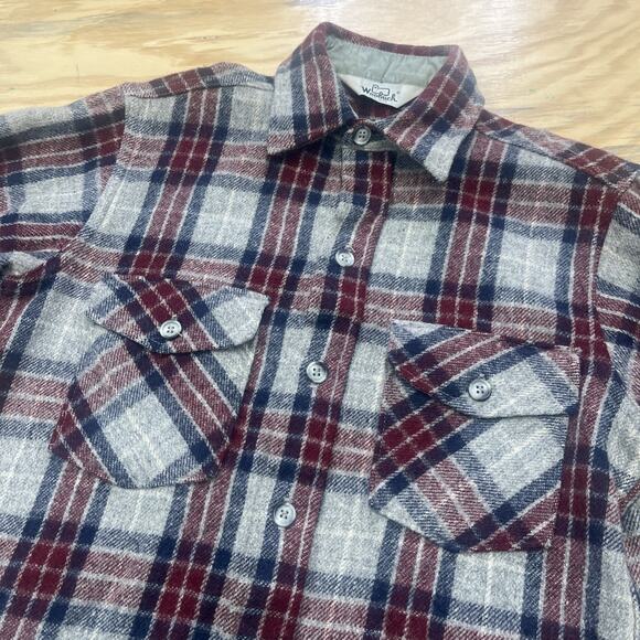Vintage Woolrich Wool Burgundy Plaid Flannel Shirt Men’s Small Utility USA Made - Picture 7 of 13